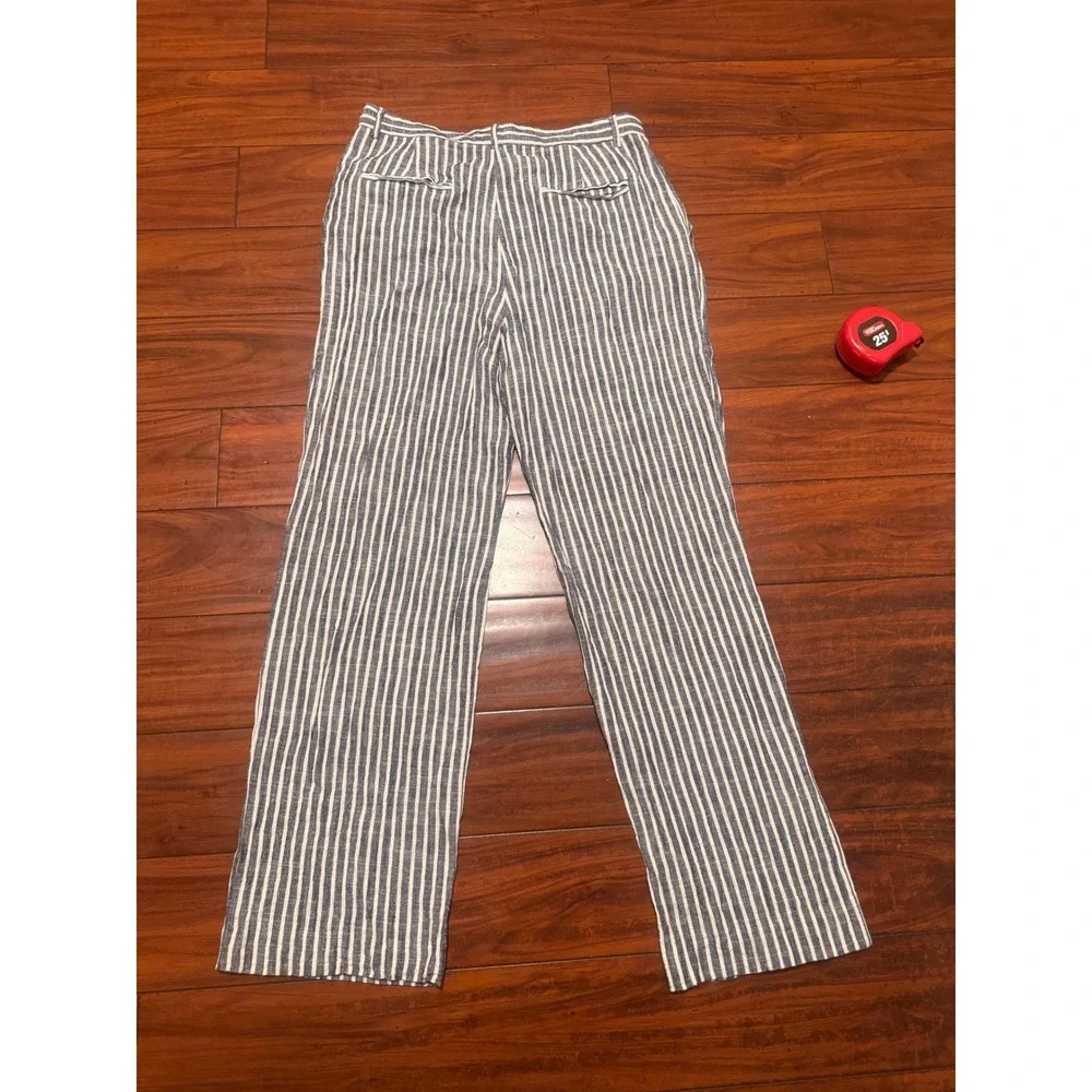Reformation Blue White Striped Linen, rayon  Blend Wide Leg Pants  Size 10